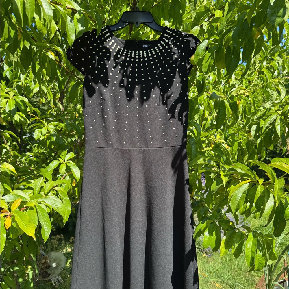 Karl Lagerfeld Black and Gray Embellished Midi Dress